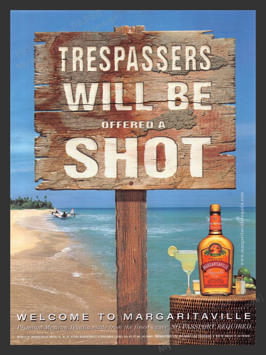 2001 Margaritaville Tequila Alcohol Trespassers Shot Print Advertisement Ad.