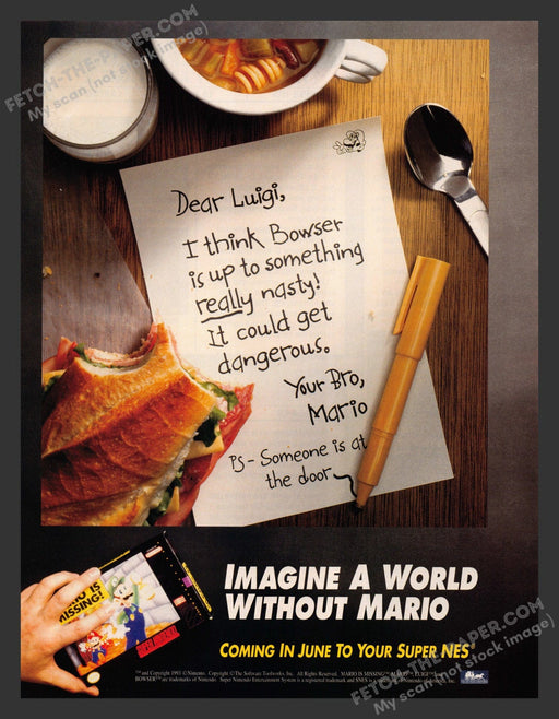 1993 Print Advertisement Mario is Missing! Video Game Ad.