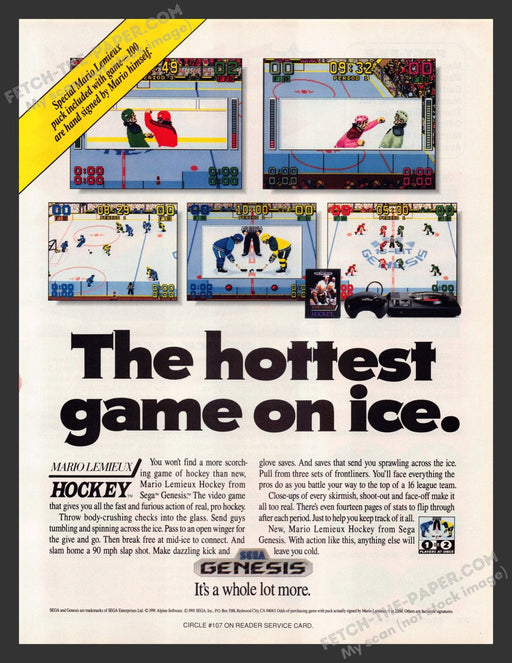 1991 Print Advertisement Mario Lemieux Hockey Athlete Video Game Ad.