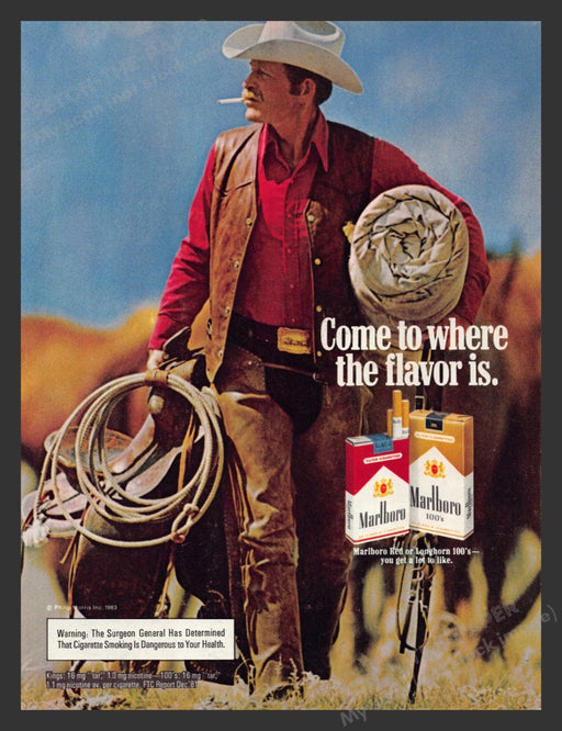 1983 Marlboro Cigarettes Cowboy Bedroll Saddle Print Advertisement Ad
