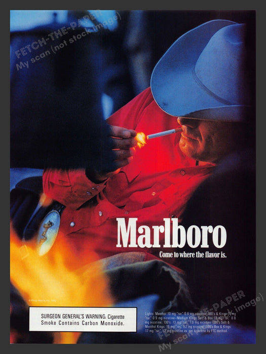 Marlboro Cigarettes Cowboy Campfire 1990s Print Advertisement Ad 1992 Fetch the Paper!