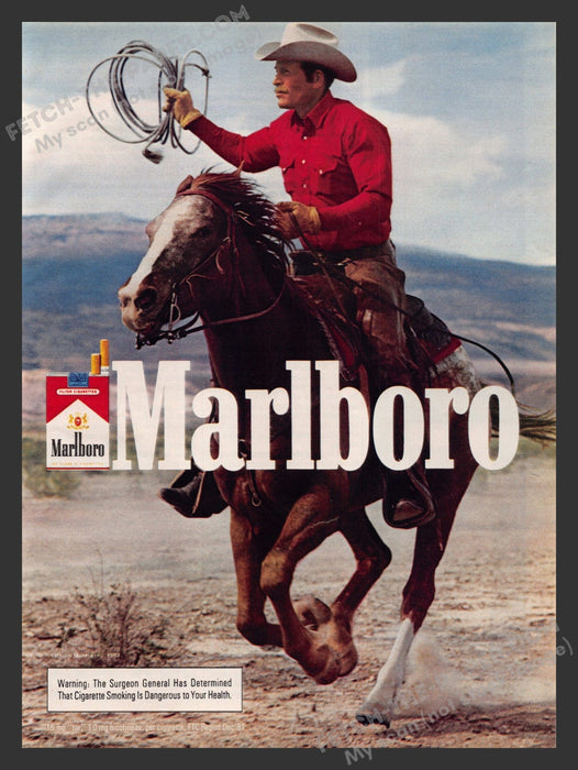 1983 Print Advertisement Marlboro Country Cigarettes Cowboy Gallop Rope Ad.
