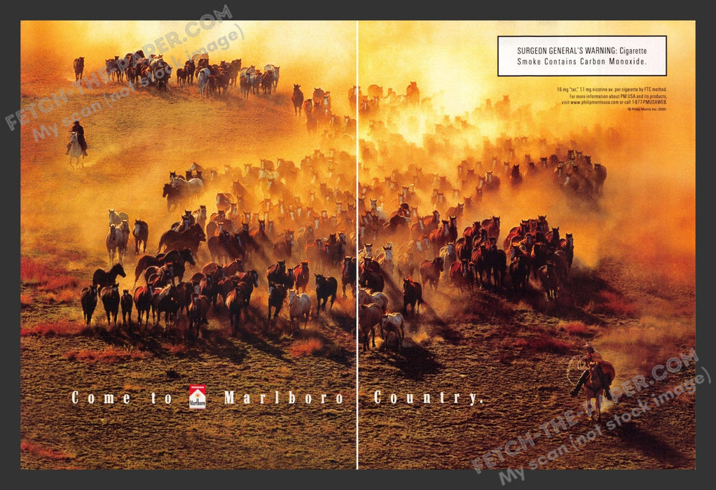 2000 Print Advertisement 2 Page Marlboro Country Cigarettes Mustang Roundup Ad.