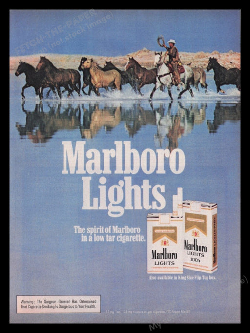 Marlboro Lights Cigarettes 1980s Print Advertisement Ad 1982 Water Cowboys Horse Fetch the Paper!