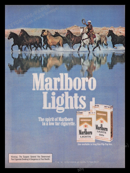 Marlboro Lights Cigarettes 1980s Print Advertisement Ad 1982 Water Cowboys Horse Fetch the Paper!