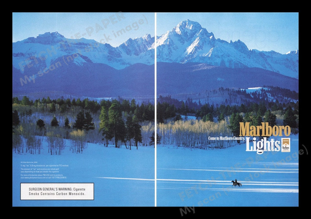 Marlboro Lights Cigarettes 2000s Print Advertisement Ad (2 pages) 2001 Cowboy Fetch the Paper!