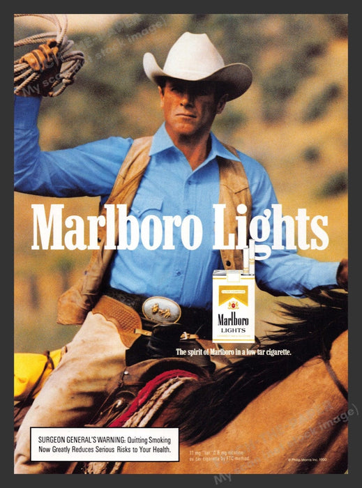 1990 Marlboro Lights Cigarettes Marlboro Man Cowboy Print Advertisement Ad