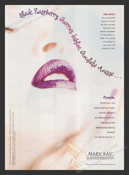 Mary Kay 1990s Print Advertisement Ad 1996 Black Raspberry Lips Cosmetics Fetch the Paper!