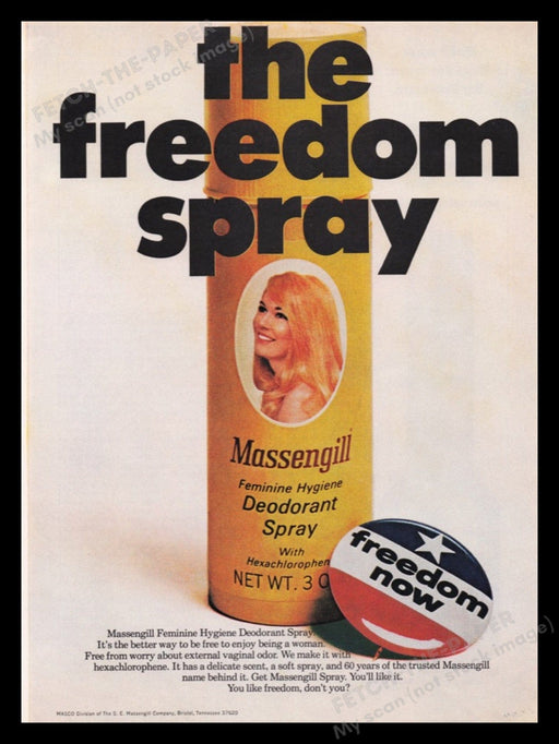 Massengill 1970s Print Advertisement Ad 1970 Freedom Now Hydiene Spray Femanine Fetch the Paper!