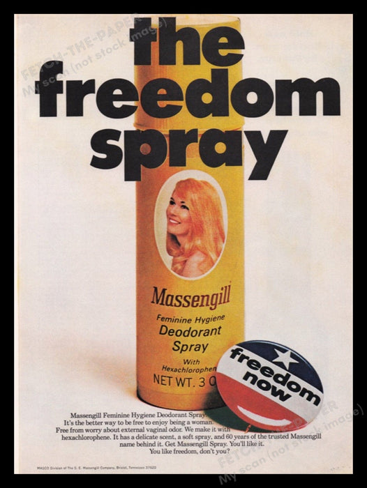 Massengill 1970s Print Advertisement Ad 1970 Freedom Now Hydiene Spray Femanine Fetch the Paper!