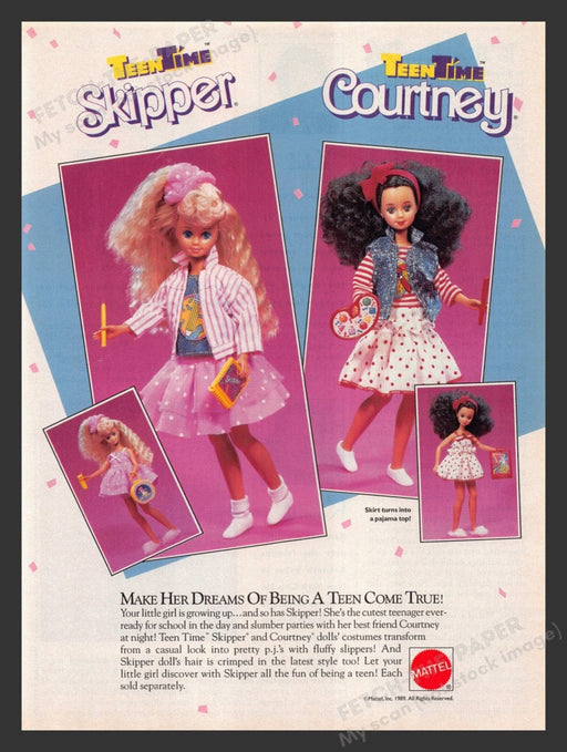 1989 Mattel Barbie Teen Time Skipper & Courtney Dolls Print Advertisement Ad