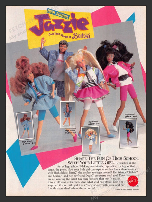 1989 Mattel High School Jazzie Barbie Cool Teen Cousin Print Advertisement Ad