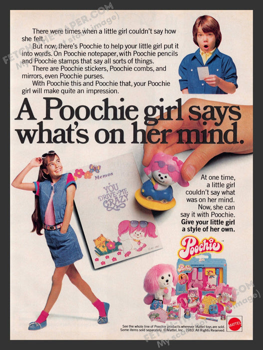1983 Print Advertisement Mattel Poochie Girl Toys Ad.