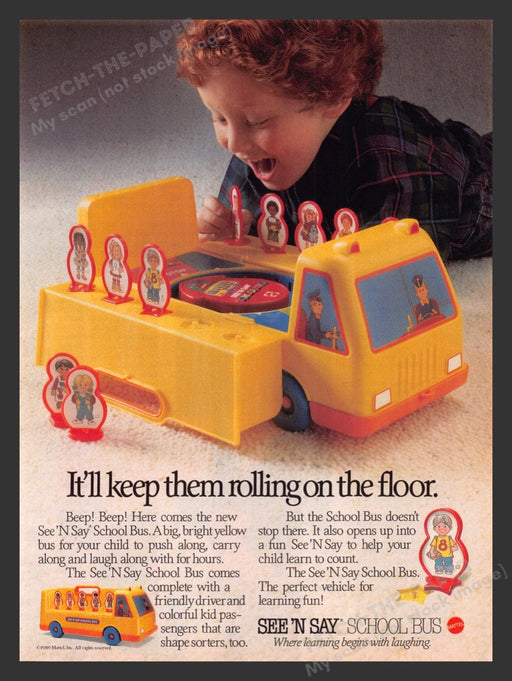 1989 Mattel See 'n Say School Bus Print Advertisement Ad