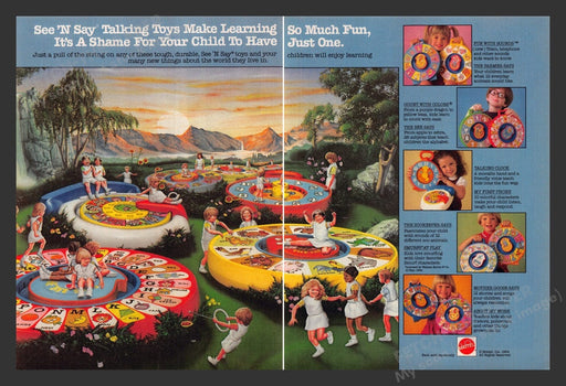 1984 Mattel See 'n Say Talking Toys Print Advertisement (2 Pages)