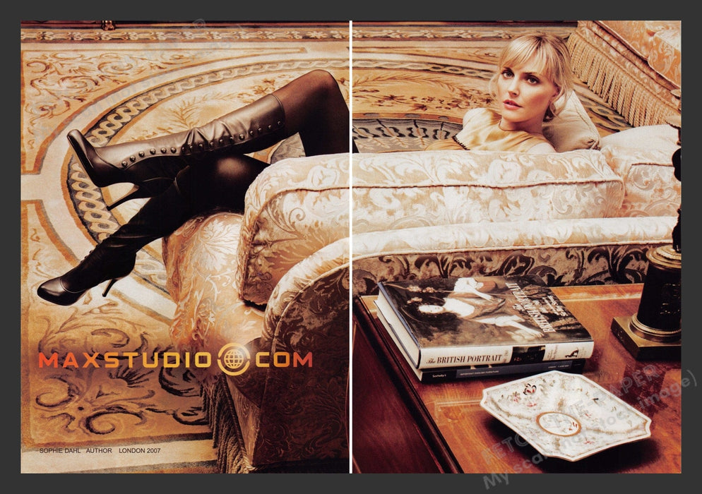 Max Studio 2000s Print Advertisement (2 pages) 2007 Boots Long Legs Couch Fetch the Paper!