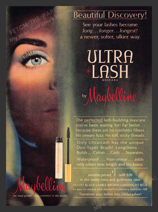 Maybelline 1960s Print Advertisement Ad 1964 Ultra Lash Mascara Cosmetics Fetch the Paper!