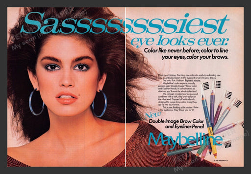 1988 Maybelline Eyeliner Model: Cindy Crawford Print Advertisement (2 Pages)