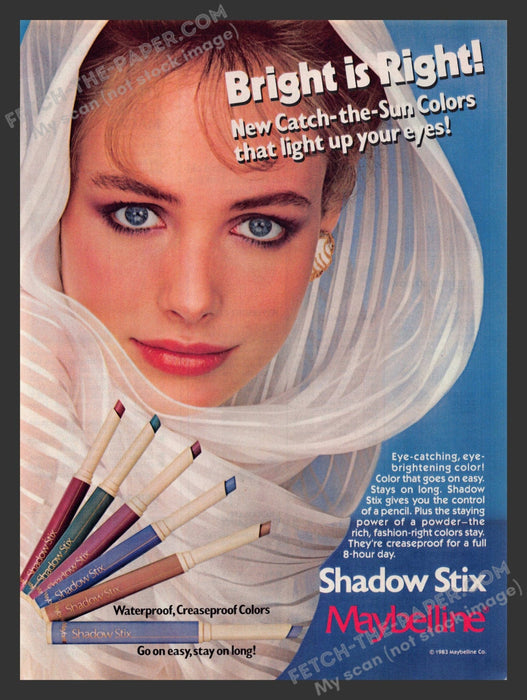 1983 Print Advertisement Maybelline Shadow Stix Eye Cosmetics Ad.