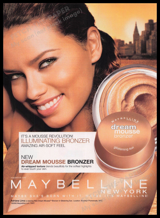 Maybelline Adriana Lima 2000s Print Advertisement Ad 2006 Super Model Cosmetics Fetch the Paper!