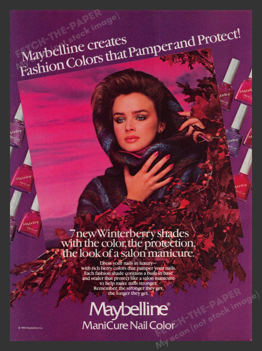 Maybelline ManiCure Nail Color Berries 1980s Print Advertisement 1983 Cosmetics Fetch the Paper!