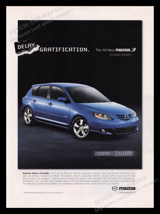 Mazda 2000's Print Advertisement Ad 2004 Mazda 3 Car Promo Fetch the Paper!