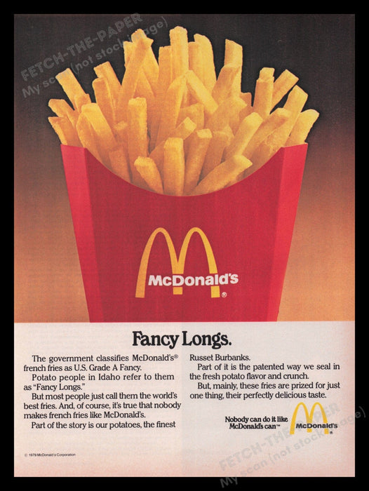 McDonald's French Fries 1970s Print Advertisement Ad 1979 "Fancy Longs" Fetch the Paper!