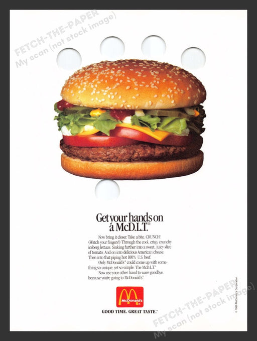 1988 McDonald's Get Your Hands on a McD.L.T. Print Advertisement Ad