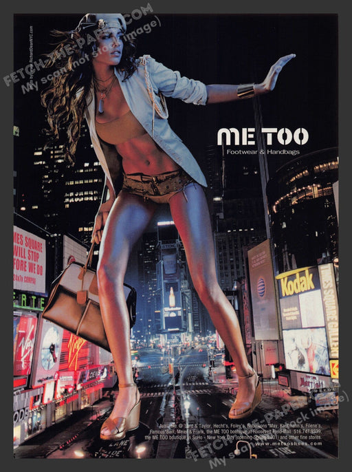 2001 Print Advertisement Me Too Footwear & Handbags Fashion City Sexy Girl Ad.