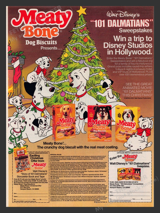 Meaty Bone 1980s Print Advertisement 1985 Disney 101 Dalmatians Dog Promo Fetch the Paper!