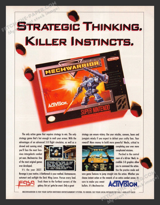 1993 Print Advertisement Mechwarrior Super Nintendo Video Game Ad.