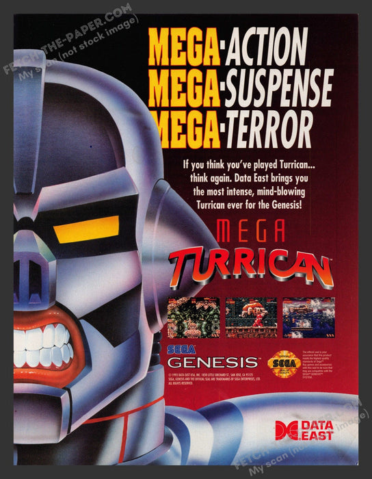 1993 Print Advertisement Mega Turrican Sega Video Game Ad.