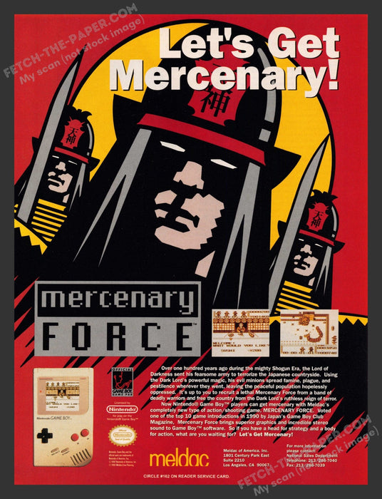 1990 Print Advertisement Mercenary Force Video Game Ad.
