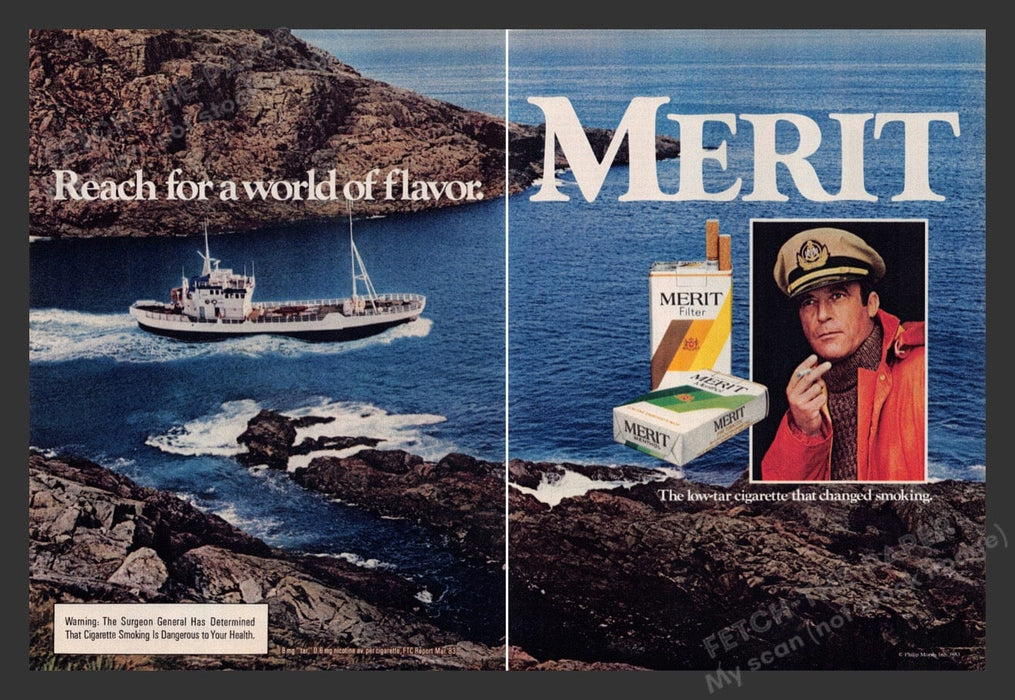 1983 Merit Cigarettes Captain Ship Print Advertisement (2 Pages)