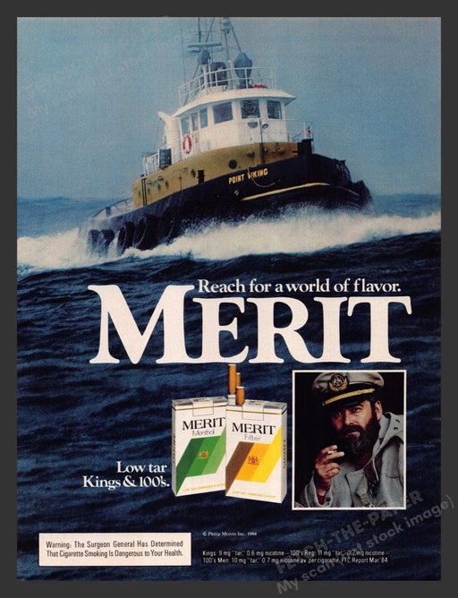 1984 Merit Cigarettes "Point Viking" Boat Print Advertisement Ad