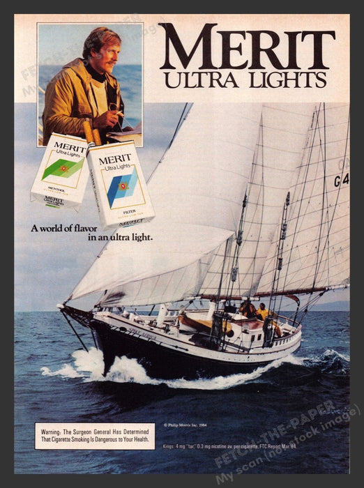 1984 Merit Ultra Lights Cigarettes Spike Africa Boat Print Advertisement Ad