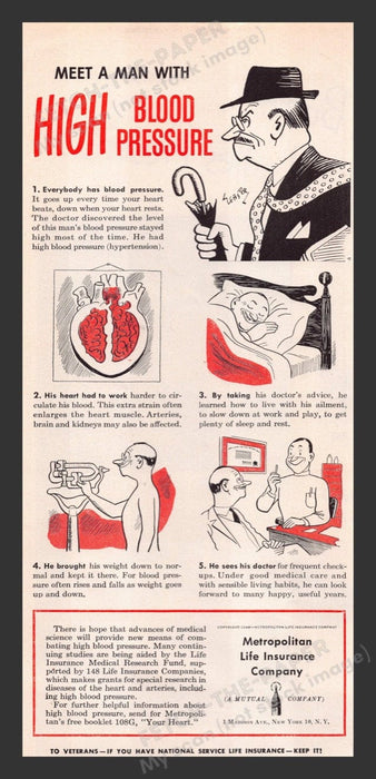 1948 Metropolitan Life Insurance Company Blood Pressure Print Advertisement Ad