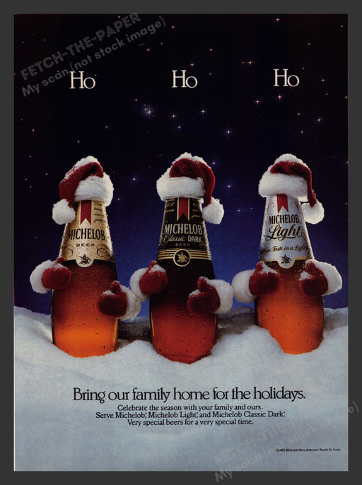 Michelob Beer Ho Ho Ho Holidays 1980s Print Advertisement 1985 Fetch the Paper!
