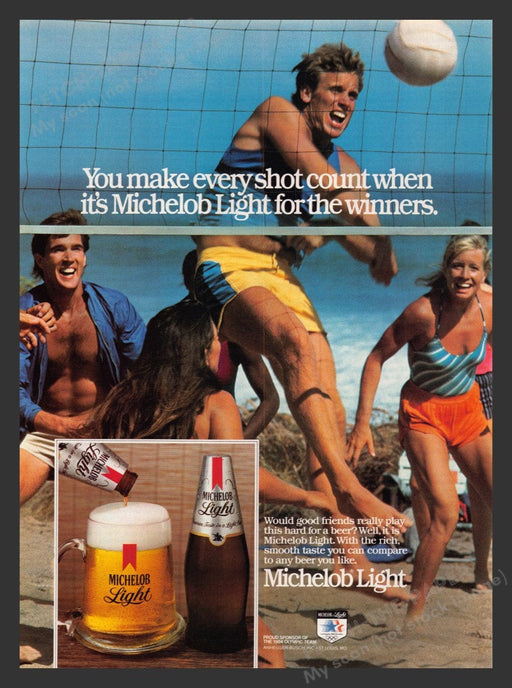 1983 Michelob Light Beer Beach Volleyball Print Advertisement Ad