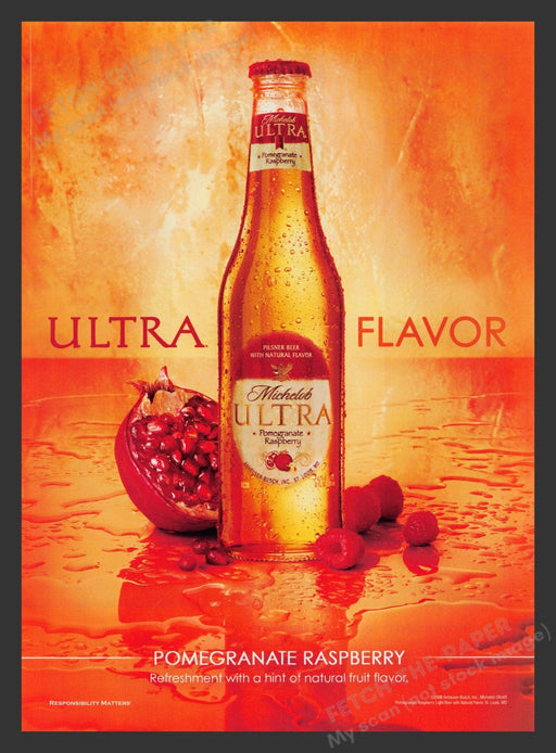 Michelob Ultra 2000s Print Advertisement Ad 2008 Beer Pomegranate Raspberry Fetch the Paper!