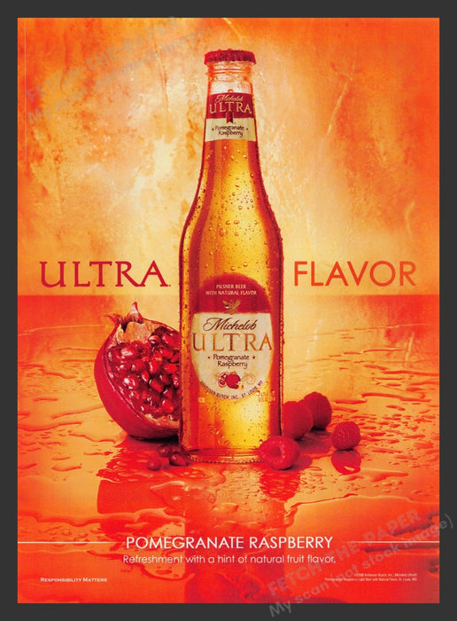 Michelob Ultra 2000s Print Advertisement Ad 2008 Beer Pomegranate Raspberry Fetch the Paper!