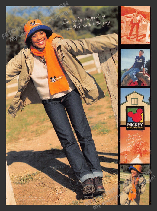 1998 Print Advertisement Mickey Unlimited Clothing Hat & Scarf Ad.
