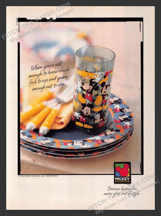 1996 Print Advertisement Mickey Unlimited Dinnerware Kitchen Mouse Ad.