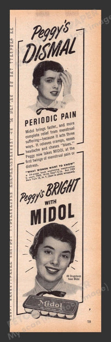 1956 Midol for Period Pain Print Advertisement Ad