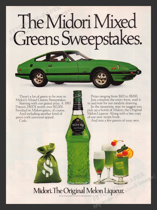 1983 Midori Melon Liqueur Mixed Green Sweepstakes Print Advertisement Ad