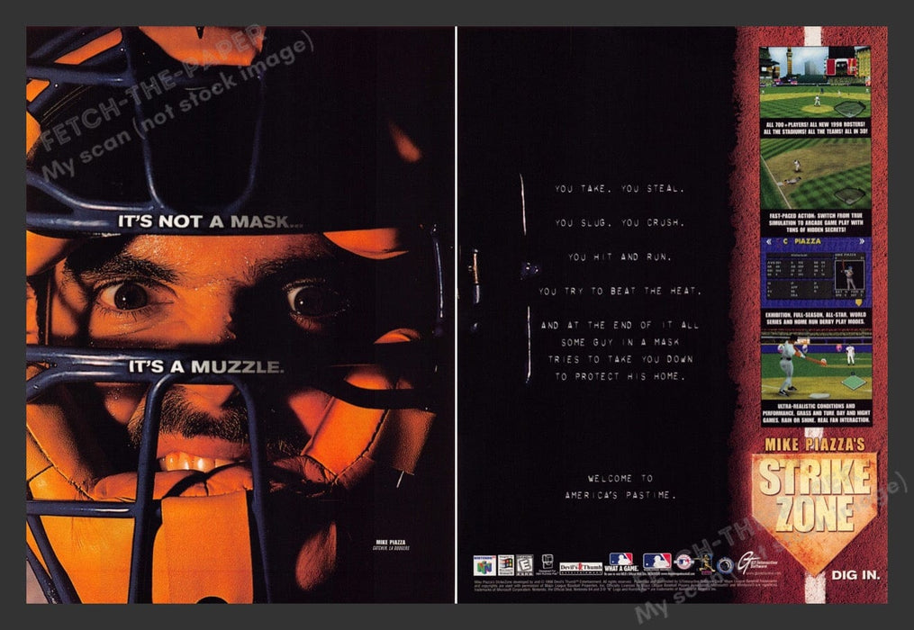 1998 Mike Piazza's Strike Zone Video Game Print Advertisement (2 Pgs)