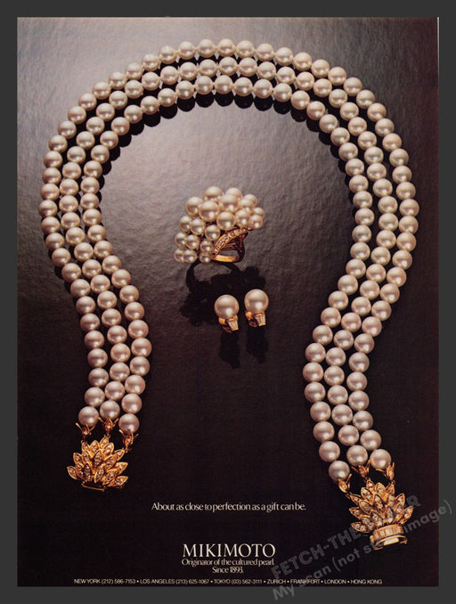 Mikimoto Cultured Pearl Necklace Promo 1980s Print Advertisement 1980 Fetch the Paper!