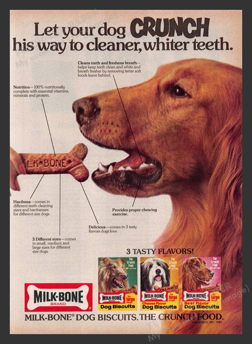 1982 Milk Bone Dog Treats Crunch Biscuits Print Advertisement Ad