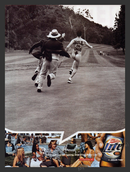 2003 Miller Lite Alcohol Golf "Hole in One" Hilarious Print Advertisement Ad.