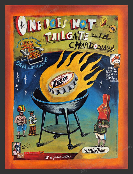 2002 Miller Time Beer BBQ Illustration Print Advertisement Ad